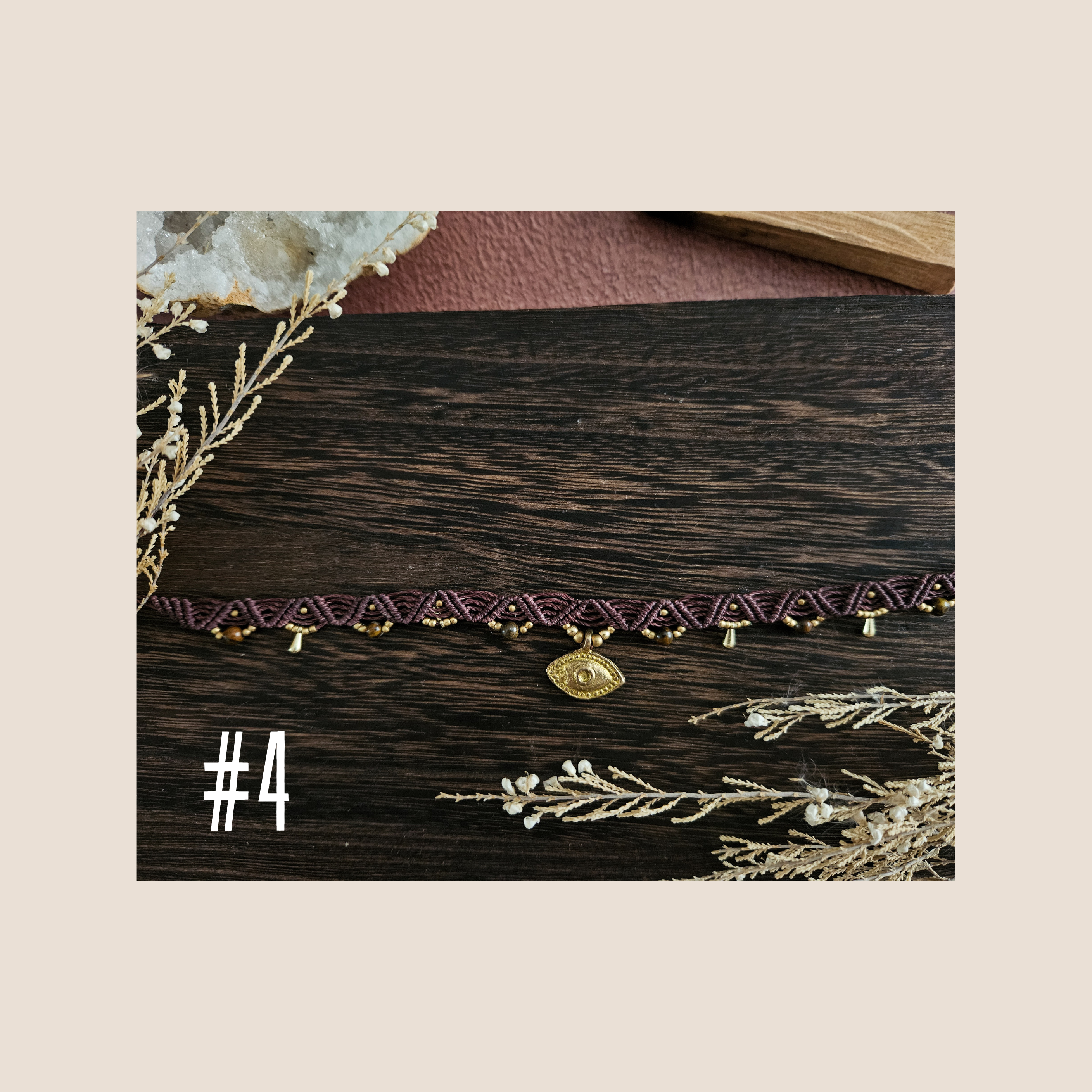 Collier Talisman en Macramé & Pierres Naturelles (ras de cou)