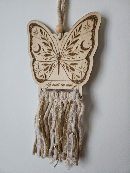 Talisman Papillon en Bois & Macramé – Je crois en moi