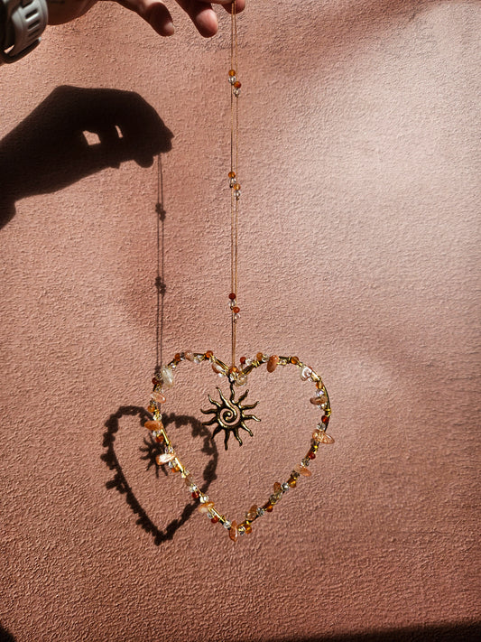 Suncatcher Cœur – Cornaline & Pierre du Soleil | Énergie, Joie et Vitalité