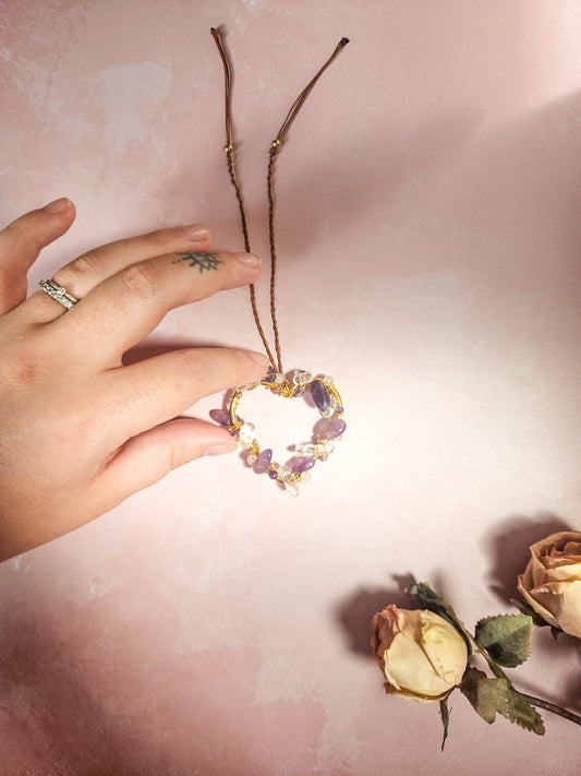 🤍 Décoration de rétroviseur – Cœur en Améthyste