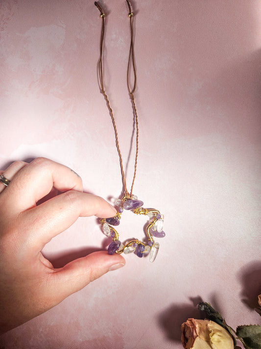 ⭐ Décoration de rétroviseur – Étoile en Améthyste & Cristal de Roche